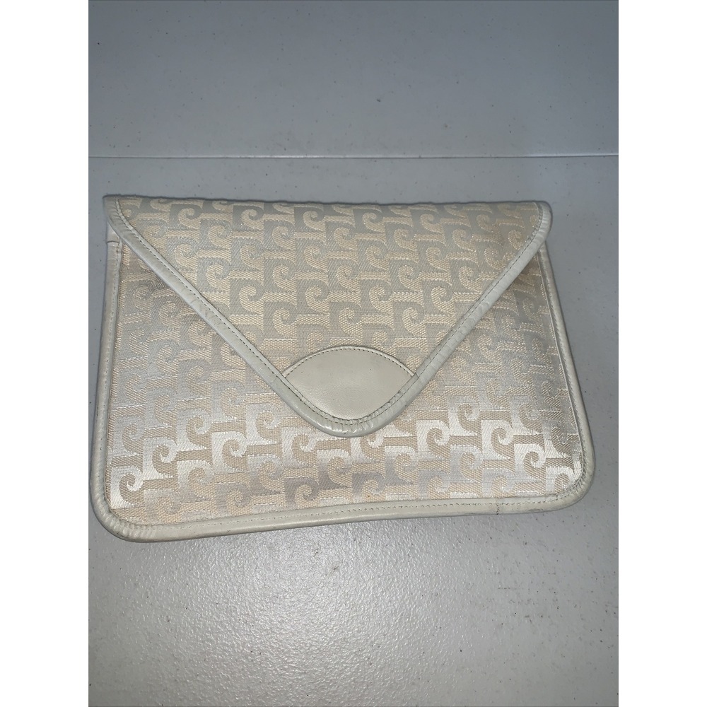 Vintage 70's 80's Pierre Cardin Envelope Clutch, document case Cream Monogram